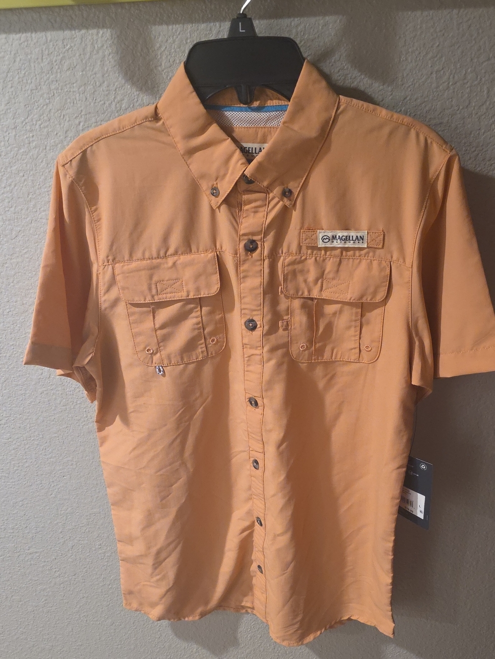 NWT Magellan Outdoors Kid's Short-Sleeve Button-Down Shirt in Peach-Orange